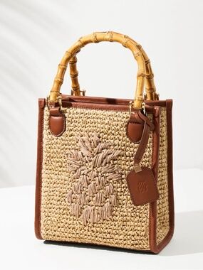 Tommy Bahama Raffia & Leather Bamboo Mini Tote